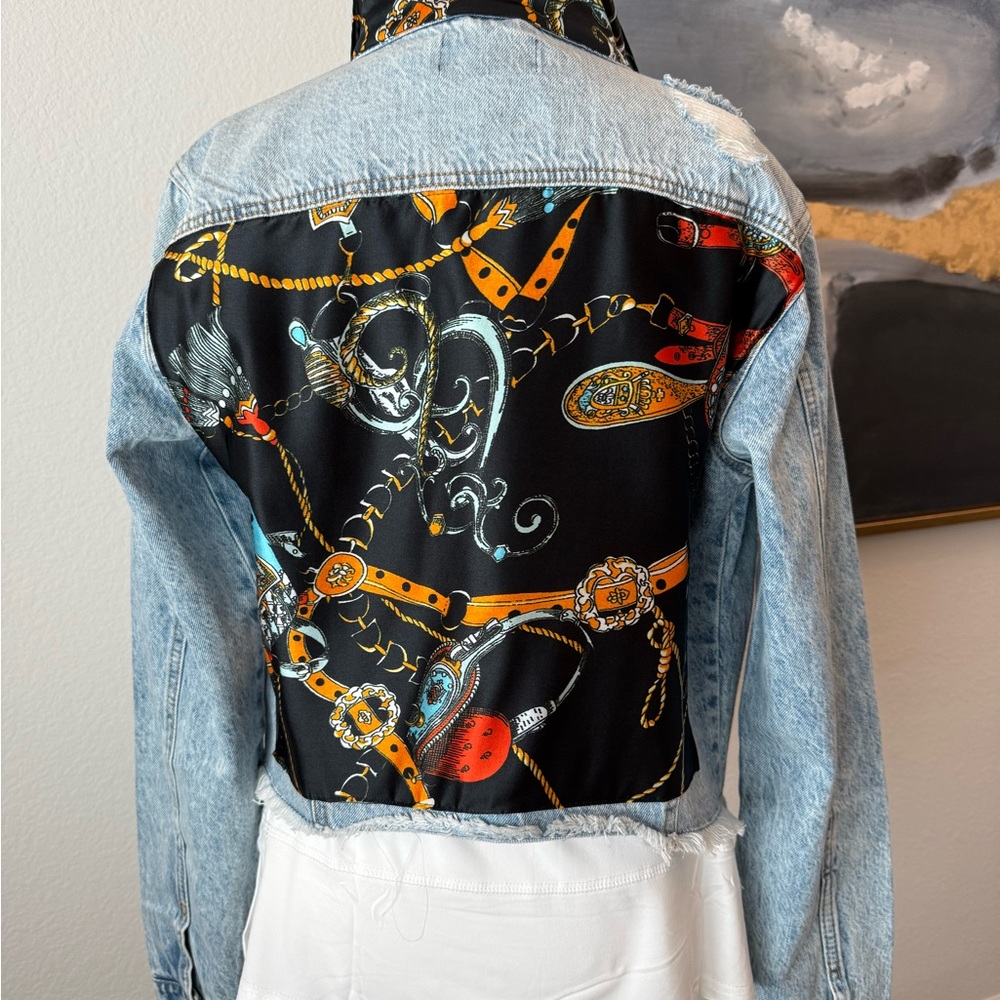 Denim Jacket with Black Printed Satin Back Panel - Picture 10 of 10